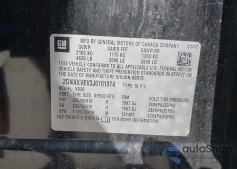 2018 Chevrolet Equinox Premier из США, поврежденный, VIN 2GNAXVEV3J6101874